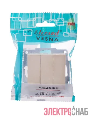 Выключатель 3-кл. СП Vesna механизм крем. LEZARD 742-0388-109