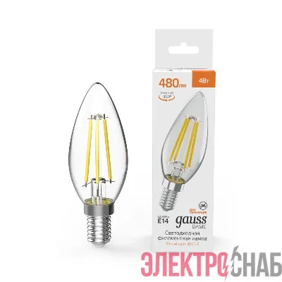 Лампа светодиодная филаментная Basic Filament 4Вт Свеча 3000К E14 480лм GAUSS 50312142