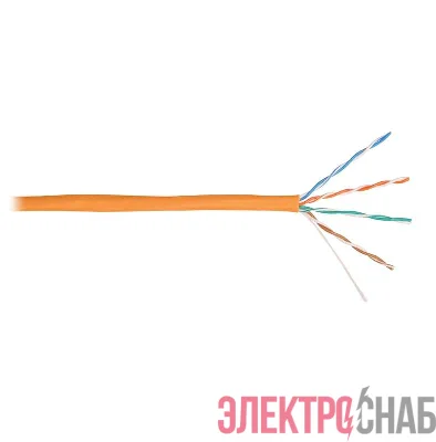 Кабель U/UTP 4 пары кат.5e (класс D) тест по ISO/IEC 100МГц одножильный BC (чистая медь) 24AWG (0.49мм) внутр. LSZH нг(А)-HFLTx оран. (уп.305м) NIKOLAN NKL 2100C-OR