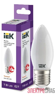 Лампа светодиодная филаментная 360° 7Вт C35 свеча матовая 3000К тепл. бел. E27 230В IEK LLF-C35-7-230-30-E27-FR