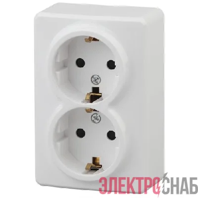 Розетка 2-м ОП Эра Эксперт 11-2206-01 16А IP20 16AX 250В 2х2P+E Schuko защ. шторки бел. Эра Б0020694