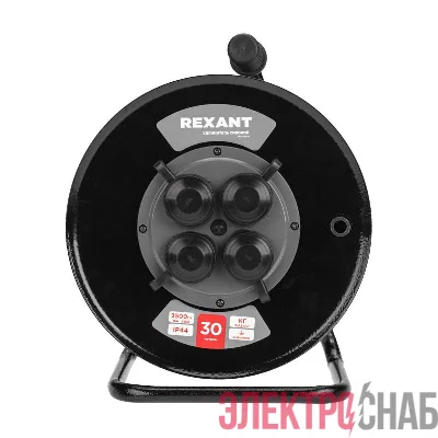 Удлинитель силовой КГ на катушке 4 гнезда с/з 30м 3х1.5кв.мм IP44 c защитными крышками метал. катушка Rexant 13-5011