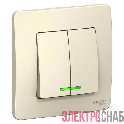 Выключатель 2-кл. СП Blanca 6А IP20 (сх. 5) 250В с подсветкой молочн. SE BLNVS006512