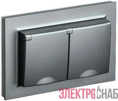 Розетка 2-м СП BRITE РСбш12-3-44-БрС 16А в сборе IP44 с крышкой сталь IEK BR-R26-16-44-K46-F