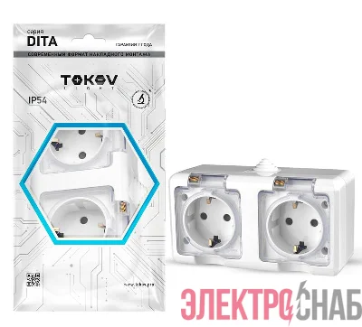 Розетка 2-м ОП Dita 16А IP54 250В с заземл. с прозр. крышкой бел.TOKOV ELECTRIC TKL-DT-R2Z-C01T-IP54