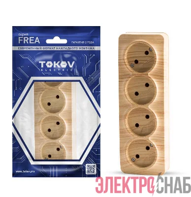 Розетка 4-м ОП Frea 16А IP20 250В без заземл. АБС-пластик сосна TOKOV ELECTRIC TKE-FR-R4-C25