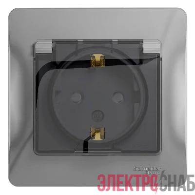 Розетка 1-м СП Glossa 16А IP44 с заземл. защ. шторки с крышкой в сборе алюм. SE GSL000348