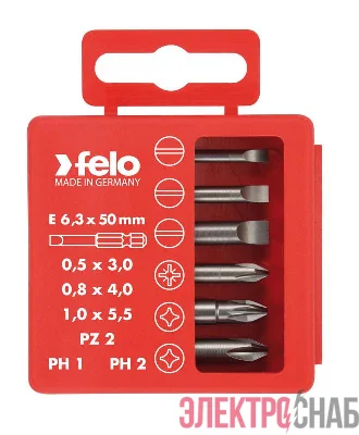 Набор бит SL/PZ/PH Industrial 50мм в кейсе 6 бит FELO 03092516