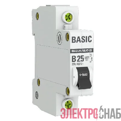 Выключатель автоматический модульный 1п B 25А 4.5кА ВА 47-29 Basic EKF mcb4729-1-25-B
