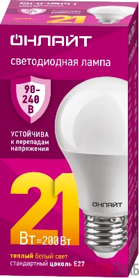 Лампа светодиодная 90 534 OLL-A60-21-230-2.7К-E27 21Вт E27 2700К (PRO 90-240В) ОНЛАЙТ 90534