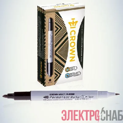 Маркер перманентный двухсторонний "Multi Marker Twin" 2мм/1мм пулевидный черн. Crown Б0048242