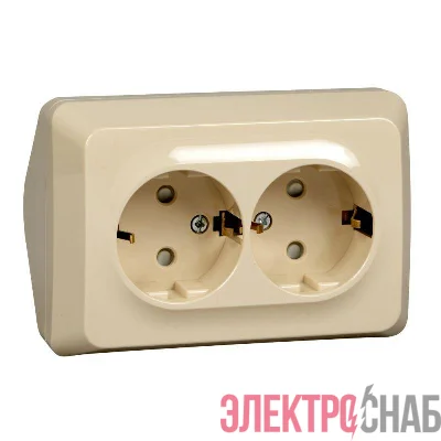 Розетка 2-м ОП Этюд 16А 250В угловая защ. шторки с заземл. крем. SchE PA16-108K