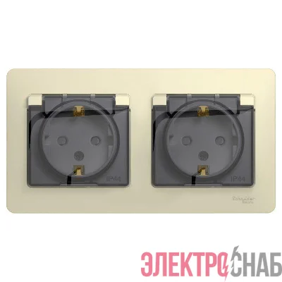 Розетка 2-м СП 2мод. Glossa 16А IP44 с заземл. защ. шторки в сборе беж. SchE GSL000247