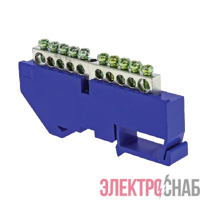Шина нулевая N 6х9 10 отверст. цинк син. изолятор на DIN-рейку PROxima EKF sn1-63-10-d