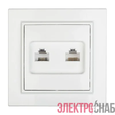 Розетка компьютерная + телефонная 2-м СП Минск RJ45 + Phone бел. Basic EKF ERK00-135-10