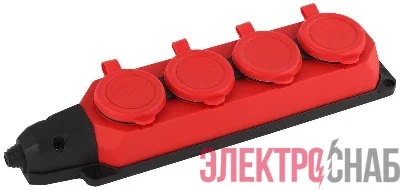 Колодка удлинителя 4-м с заземл. 16А IP44 K-4e-RED-IP44 каучук красн. Эра Б0044553