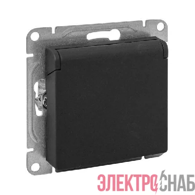 Розетка СП Эпика 16А IP44 с заземл. защ. шторки с крышкой механизм черн. EKF UP1-SOB-111-44
