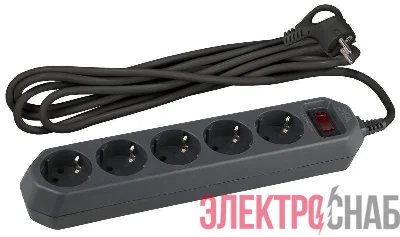 Удлинитель с сетевым фильтром 5х3м с заземл. 10А IP20 USF-5es-3m-B с выкл. ПВС 3х0.75 черн. ЭРА Б0019034