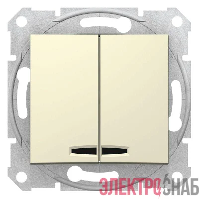 Выключатель 2-кл. СП Sedna 10А IP20 (сх. 5а) 250В с син. подсветкой механизм беж. SchE SDN0300347