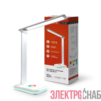 Светильник светодиодный настольный ССО 20Б 12Вт 6500К 640лм RGB-подсветка сенсор-диммер с адаптером бел. IN HOME 4690612041070