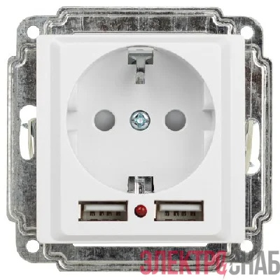 Розетка 1-м СП Accent 6-410-01 16А IP20 250В P+E Schuko защ. шторки + 2хUSB бел. Intro Б0063689