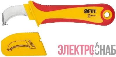 Нож изолированный 1000 В с пяткой нерж.сталь 170мм лезвие 37мм прорезин.ручка FIT 10604