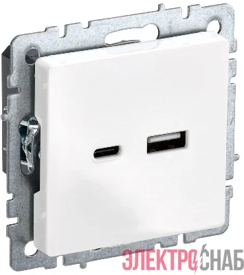 Розетка BRITE USB A+C 18Вт РЮ11-1-БрБ механизм бел. IEK BR-U22-018-K01