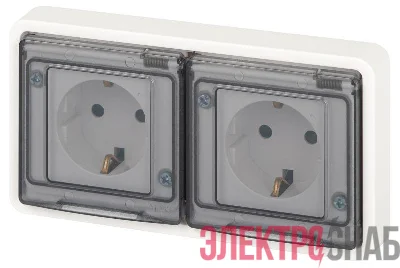 Розетка Эксперт 11-2524-01 2х2P+E гориз. IP55 шторки 16А-250В СУ бел. Эра Б0063254