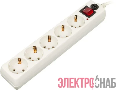 Удлинитель с сетевым фильтром 5х3м с заземл. 10А IP20 500SH-3-W 2.2кВт CCA бел. BURO 992290