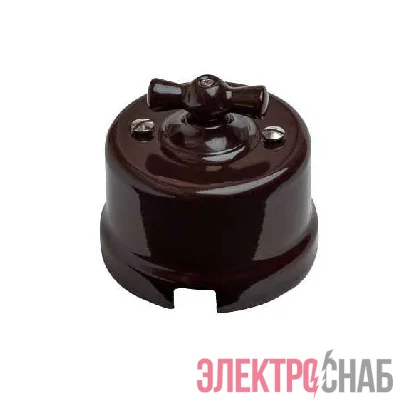 Выключатель проходной поворотный 1-кл. ОП Лизетта 10А IP20 ретро 2 полож. керамика корич. Bironi B1-201-02