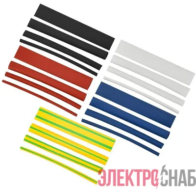Набор трубок термоусадочных тонкостен. ТТУ 2/1; 4/2; 6/3; 8/4 (ЖЗ; С; К; Ч) 20х8см разноцвет. IEK UDRS-D2-D8-10-1