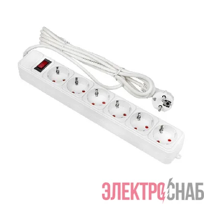 Удлинитель с сетевым фильтром 6х3м с заземл. 10А IP20 Блокбастер 2.2кВт ПВС 3х0.75 с выкл. PROxima EKF UFP10-375-6-03