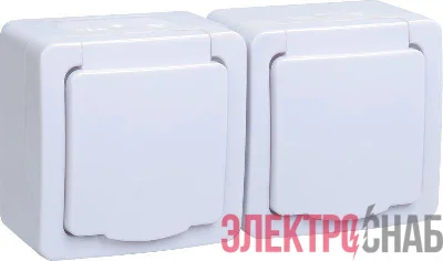 Розетка 2-м ОП Гермес Plus РСб22-3-ГПБб 16А IP54 с заземл. с крышкой бел. IEK ERMP22-K01-16-54-EC
