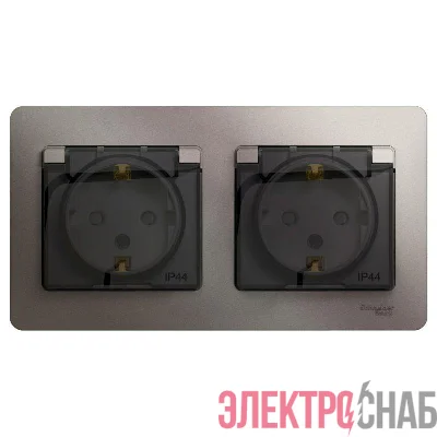 Розетка 2-м СП 2мод. Glossa 16А IP44 с заземл. защ. шторки в сборе платина SE GSL001247