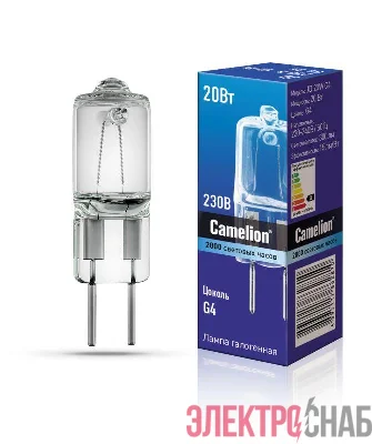 Лампа галогенная JD 20Вт капсула g4 3000К 240В g4 Camelion 10405