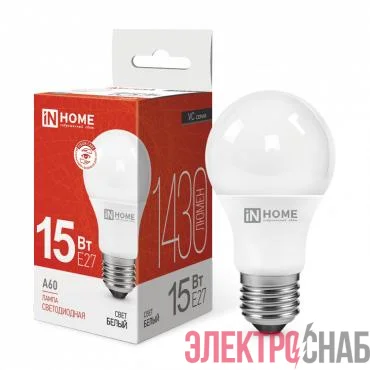 Лампа светодиодная LED-A60-VC 15Вт грушевидная 4000К нейтр. бел. E27 1430лм 230В IN HOME 4690612020273