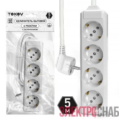 Удлинитель 4х5м с заземл. 10А 3х1.5 TOKOV LIGHT TKL-C01-BU4-5-1.5-Z