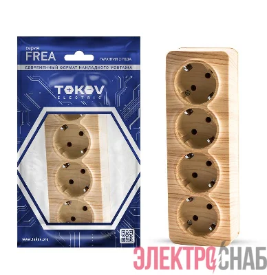 Розетка 4-м ОП Frea 16А IP20 250В с заземл. АБС-пластик сосна TOKOV ELECTRIC TKE-FR-R4Z-C25