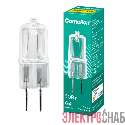 Лампа галогенная JD 20Вт капсула g4 3000К 230В g4 Camelion 10405