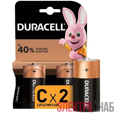 Элемент питания алкалиновый LR MN 1400/LR14 BP-2 (блист.2шт) Duracell Б0014054