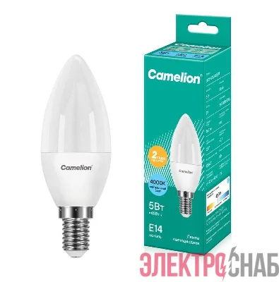 Лампа светодиодная LED5-C35/845/E14 5Вт свеча матовая 4500К бел. E14 415лм 170-265В Camelion 12032
