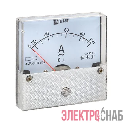 Амперметр аналоговый AM-A801 на панель 80х80 кругл. вырез 100А трансф. подкл. EKF am-a801-100/ama-801-100