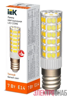 Лампа светодиодная CORN 7Вт капсула 3000К E14 230В керамика IEK LLE-CORN-7-230-30-E14