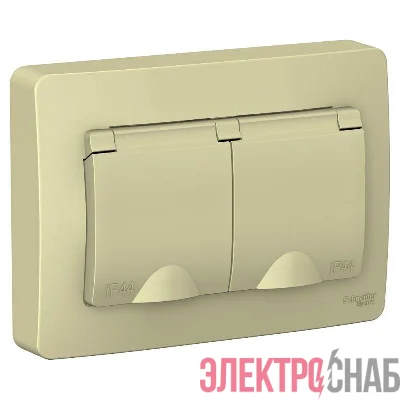 Розетка 2-м СП Blanca 16А IP44 250В с заземл. защ. шторки с крышкой беж. SE BLNRS441127