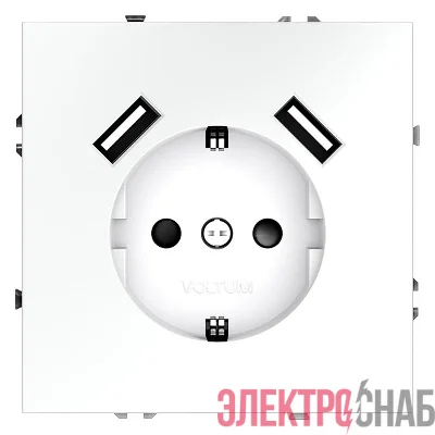 Розетка 1-м СП S70 16А с USB A+A с заземл. защ. шторки механизм бел. матов. Voltum VLS040402