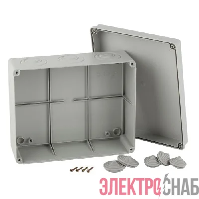 Коробка распаячная ОП КОРv 240х195х90мм на винтах кабельные вводы d28-3 шт d37-2шт IP55 Эра Б0047267