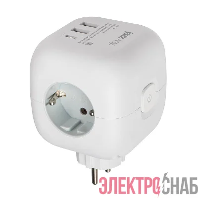 Разветвитель 3-м с заземл. 2хUSB type-A + 1х type-C AC-3UGS-wh с выкл. бел. JazzWay 5060630