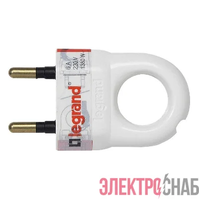 Вилка электрич. каб. Helium 6А 2P+E прямая бел. Leg 050162