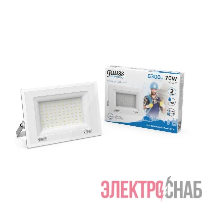 Прожектор светодиодный Elementary 70Вт 6500К IP65 6300лм 175-265В ДО бел. GAUSS 613120370