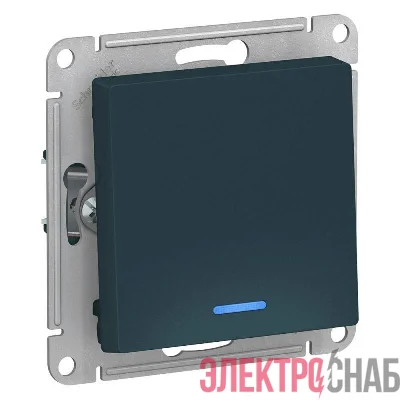 Выключатель 1-кл. СП AtlasDesign 10А IP20 (сх. 1а) 10AX с подсветкой механизм изумруд SchE ATN000813